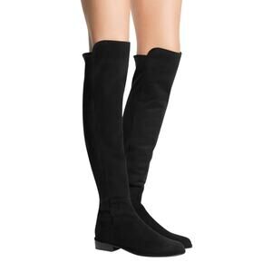 Stuart Weitzman Black Suede Allgood Low Heel Knee Boot 7.5